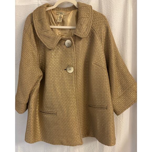 Vintage ecologie Womens Gold Beige Two Button Collared Swing Coat Jacket Size 3X - Picture 1 of 12